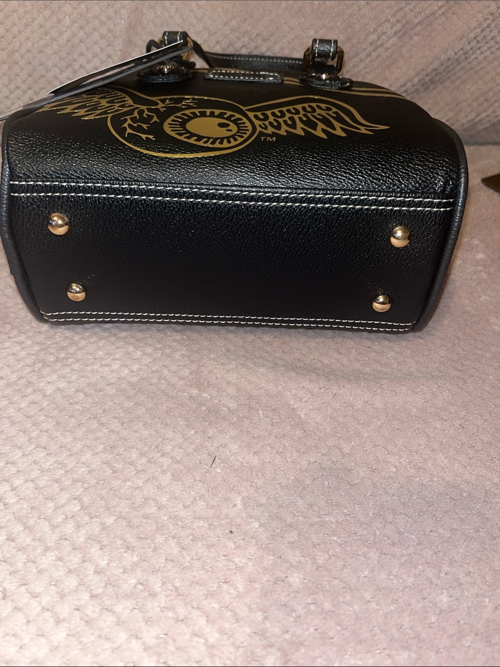 Von Dutch Black Mini Dome Handbag with Gold Logo Script - Picture 7 of 7